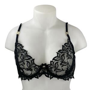 Blue Bella Isadora Black Mesh Lace Floral Sheer Adjustable Bra Top Size XL